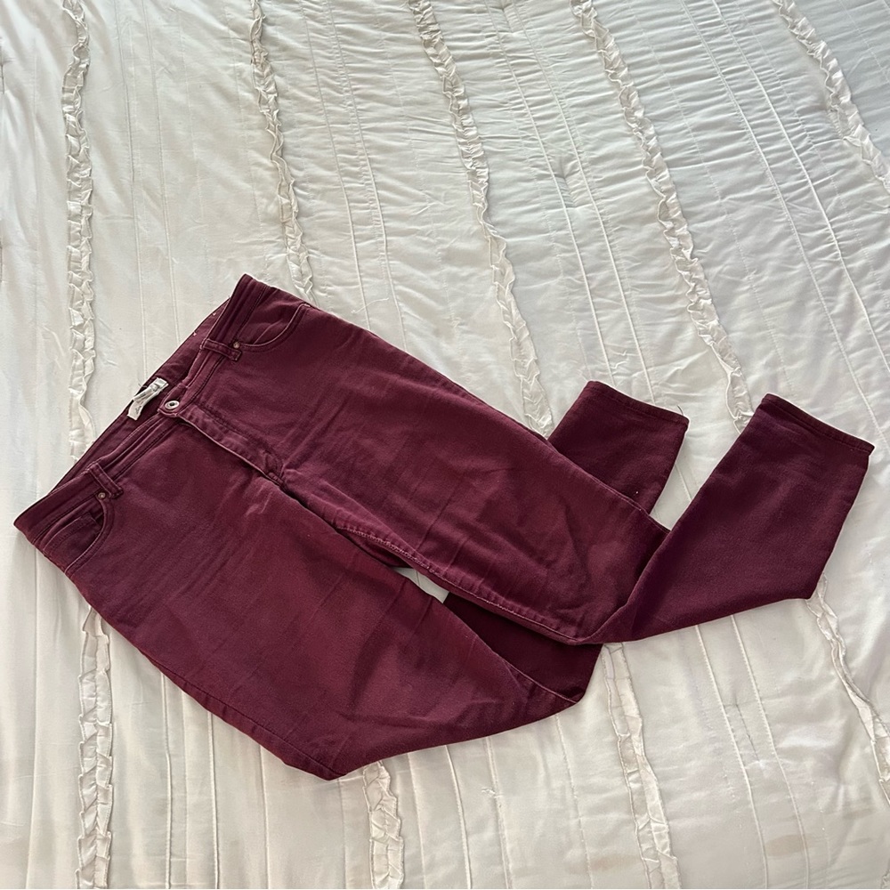 H&M L.O.G.G. Label Of Graded Goods Skinny Jeans Women's 14 Burgundy Mid Rise